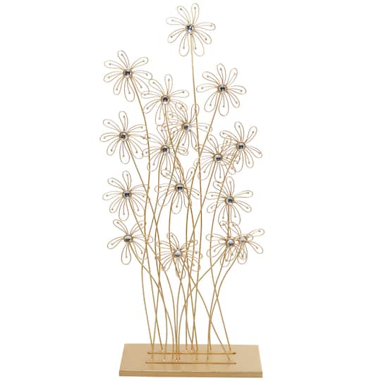 3.25ft. Gold Colored Metal Floral Sculpture with Crystal Embellishments